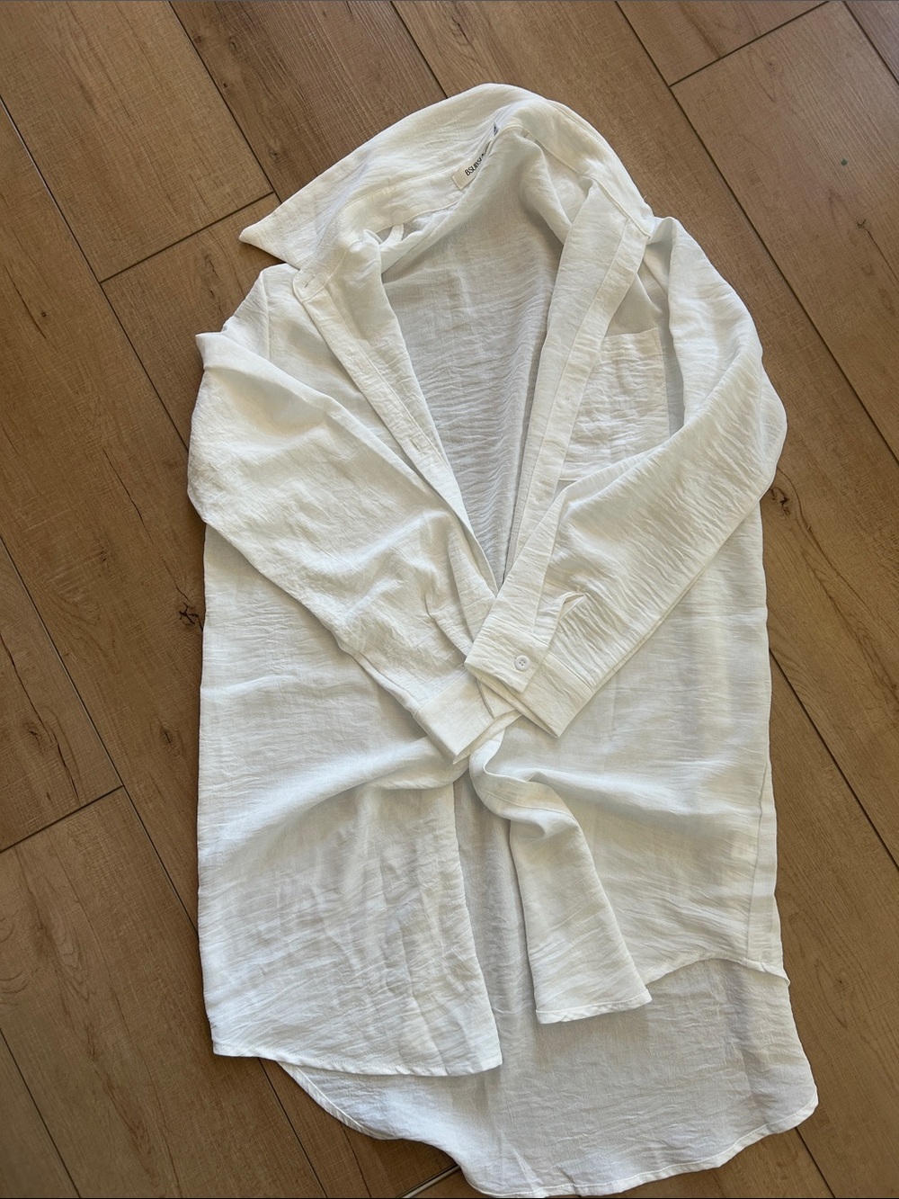 Lightweight White Longline Button-Front Shirt swim cover up small